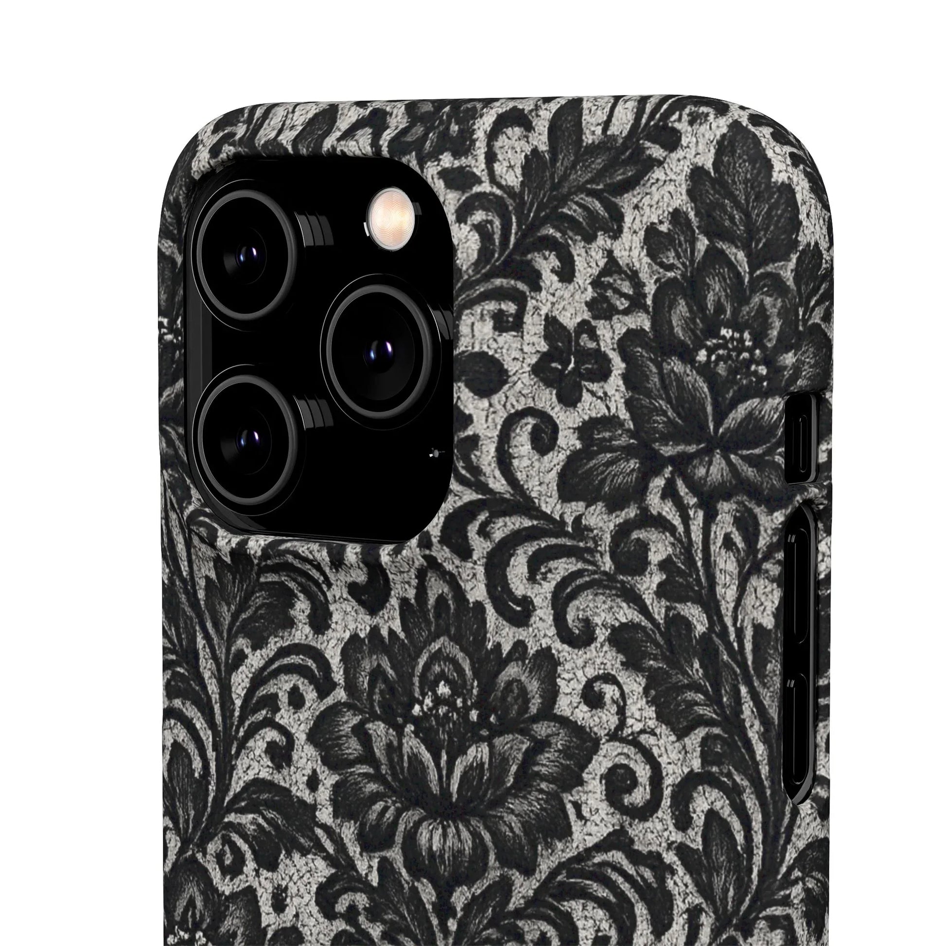 Black Damask Floral Phone Case for iPhone 11-17 and Galaxy S20-S25 - KARARMDESIGN