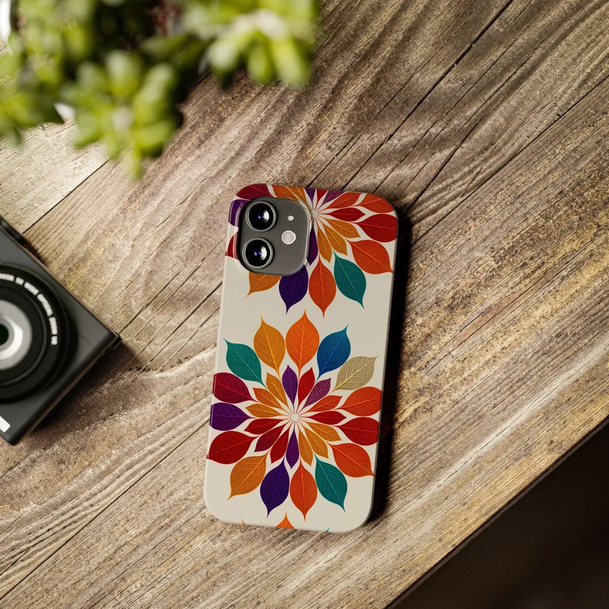 Leaf Mandala Botanical Burst Design Slim Phone Case for iPhone 7-16 Models - KarArmDesign