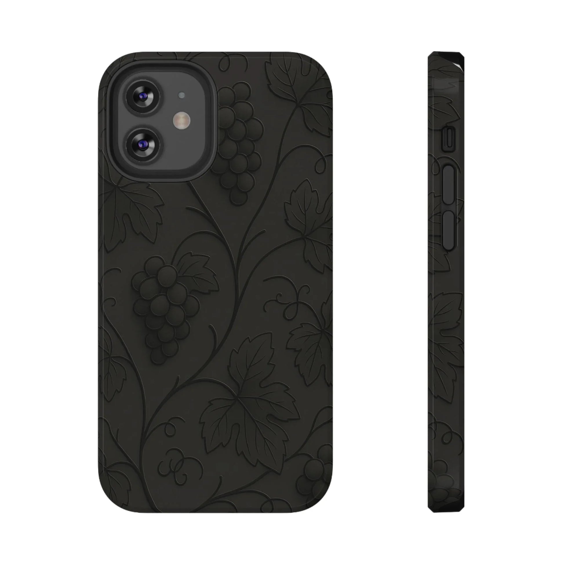 Elegant Embossed Grape Leaf Black Phone Case for iPhone and Galaxy - KARARMDESIGN