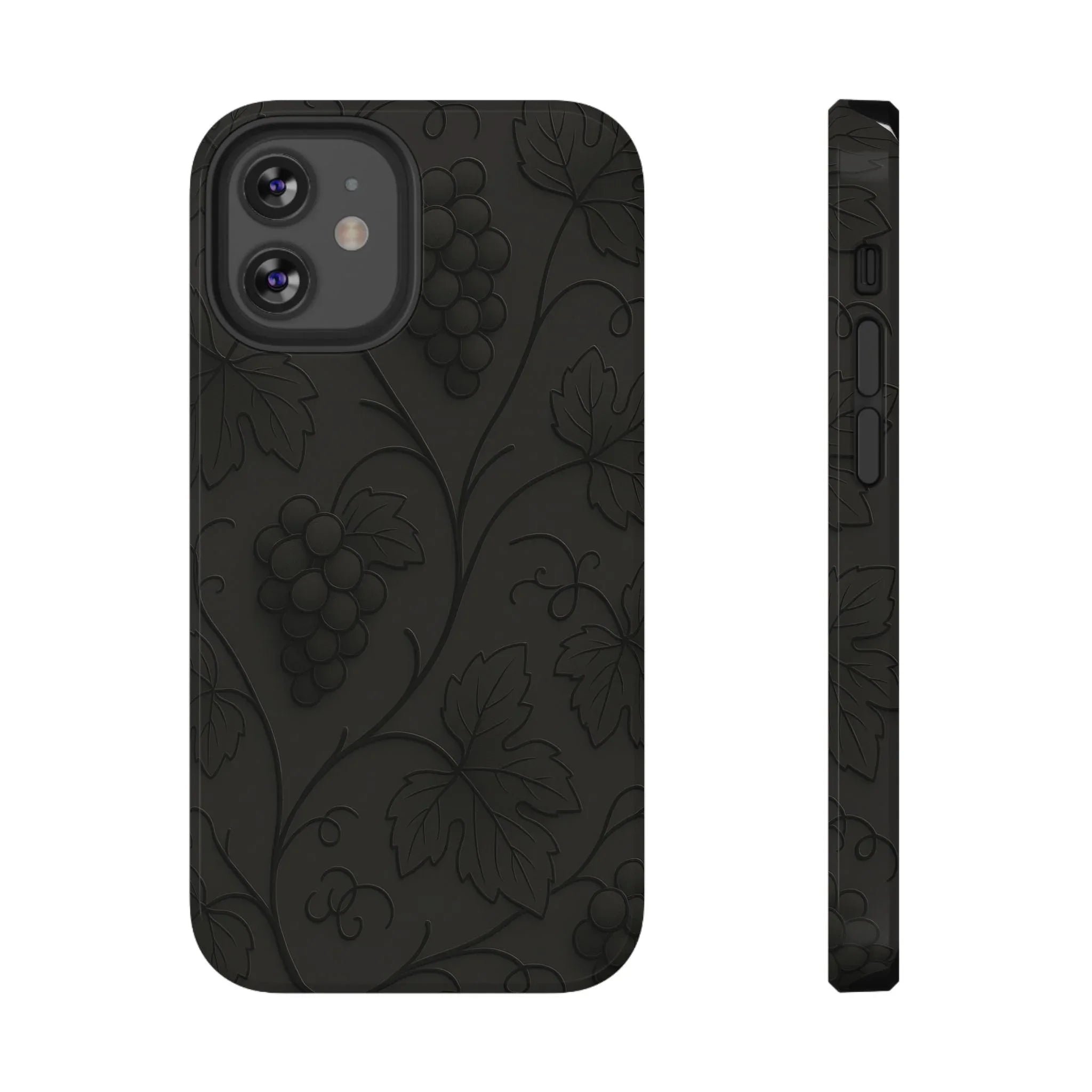 Elegant Embossed Grape Leaf Black Phone Case for iPhone and Galaxy - KARARMDESIGN