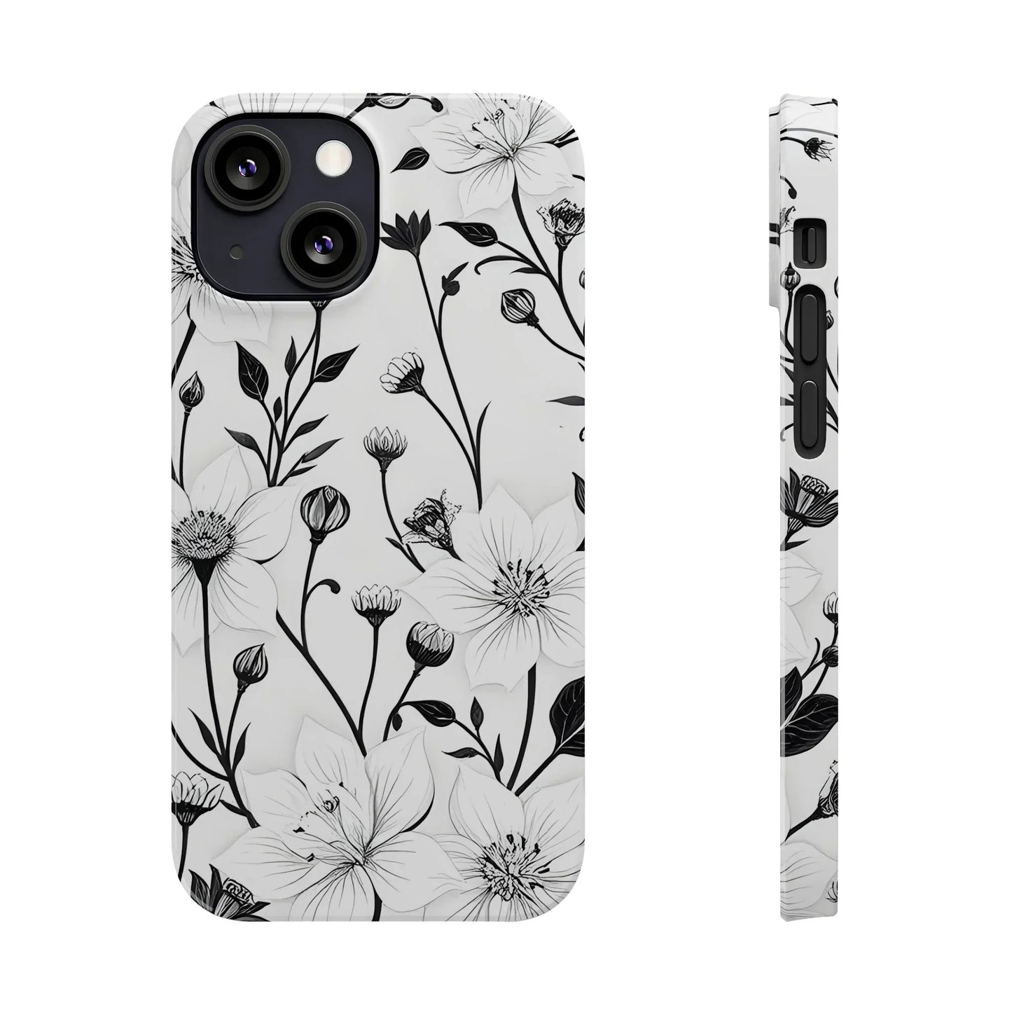 Monochrome Bloom Slim Floral Phone Case for iPhone 7-16 Models - KarArmDesign