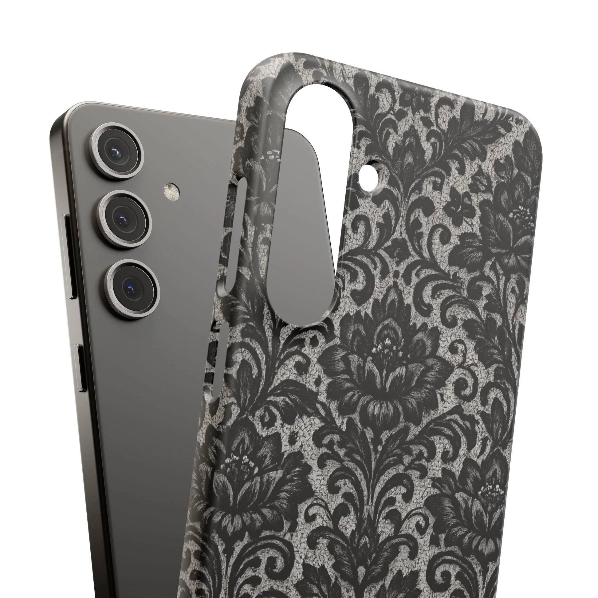 Black Damask Floral Phone Case for iPhone 11-17 and Galaxy S20-S25 - KARARMDESIGN