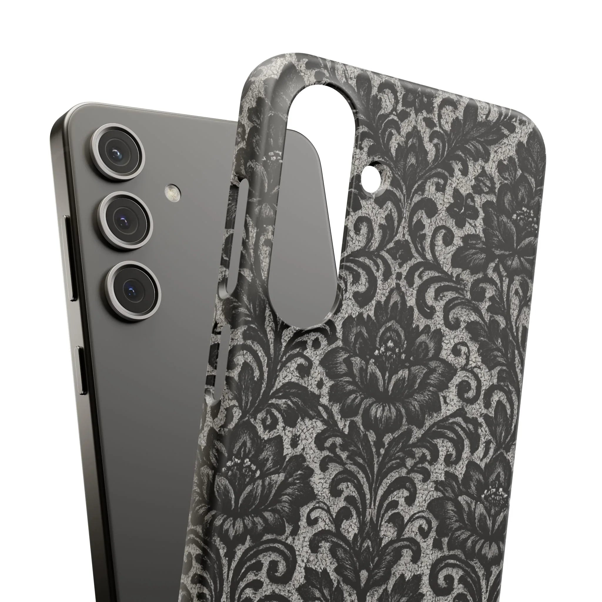 Black Damask Floral Phone Case for iPhone 11-17 and Galaxy S20-S25 - KARARMDESIGN
