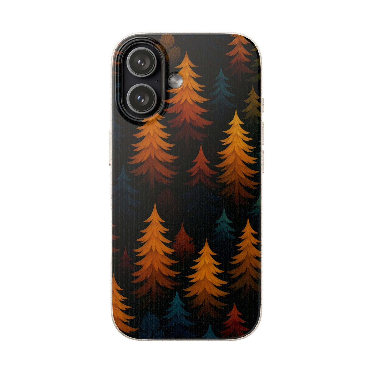 Biodegradable phone case with forest tree print and clear side camera/flash openings