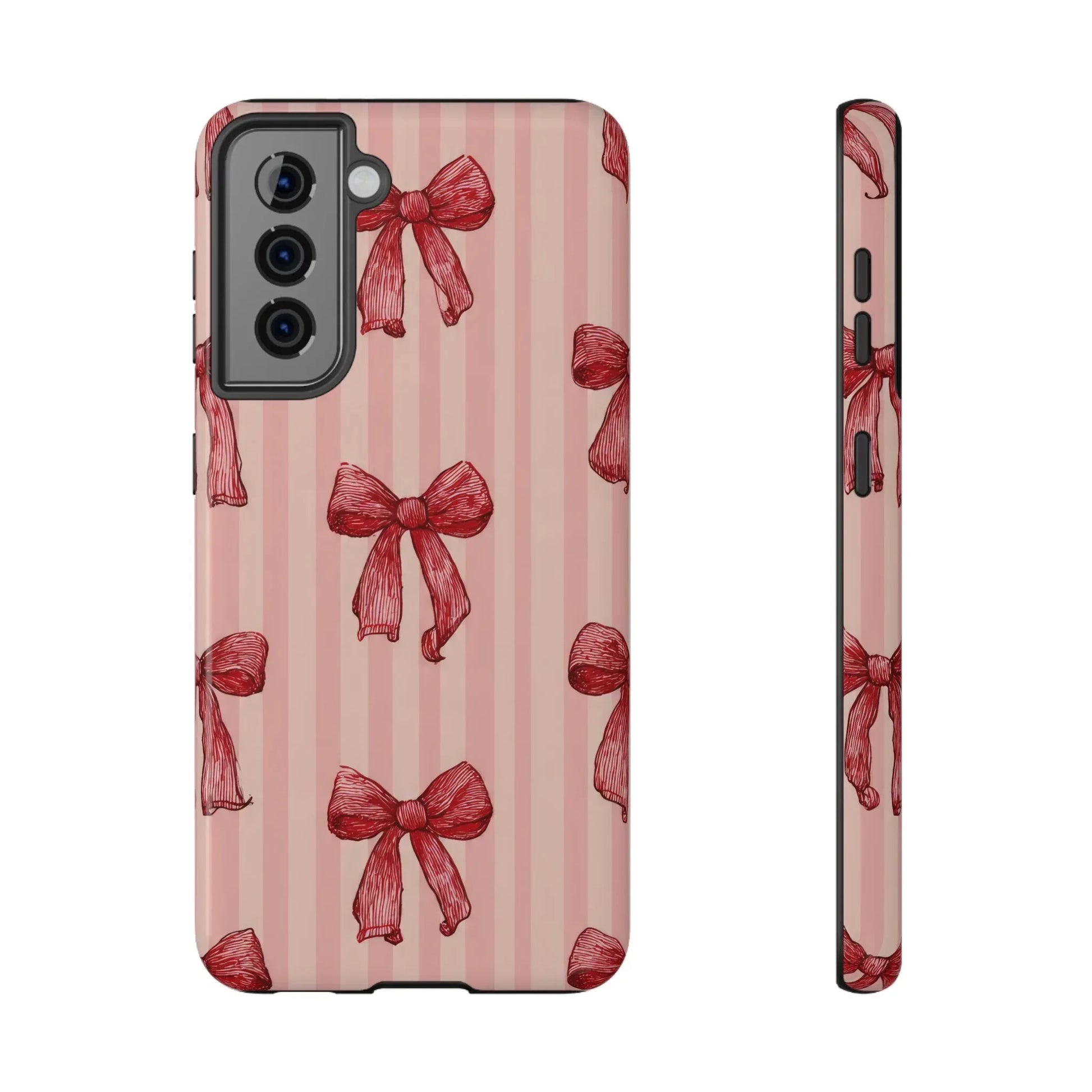Red Bow Stripe Phone Case for iPhone 11-17 & Galaxy S21-S22 - KARARMDESIGN