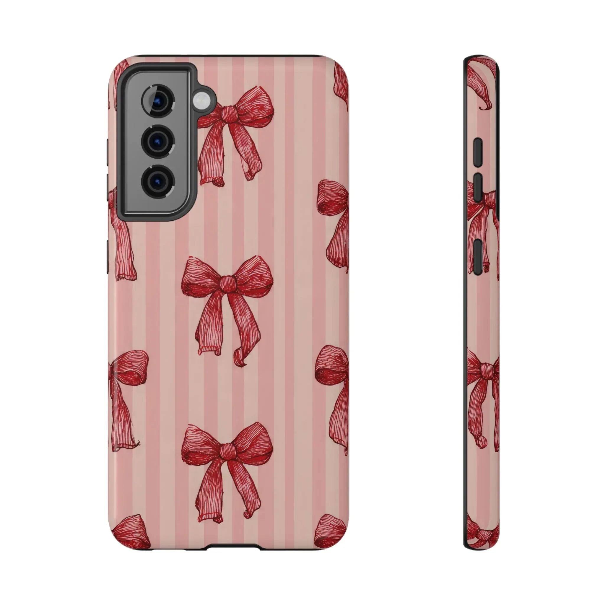 Red Bow Stripe Phone Case for iPhone 11-17 & Galaxy S21-S22 - KARARMDESIGN