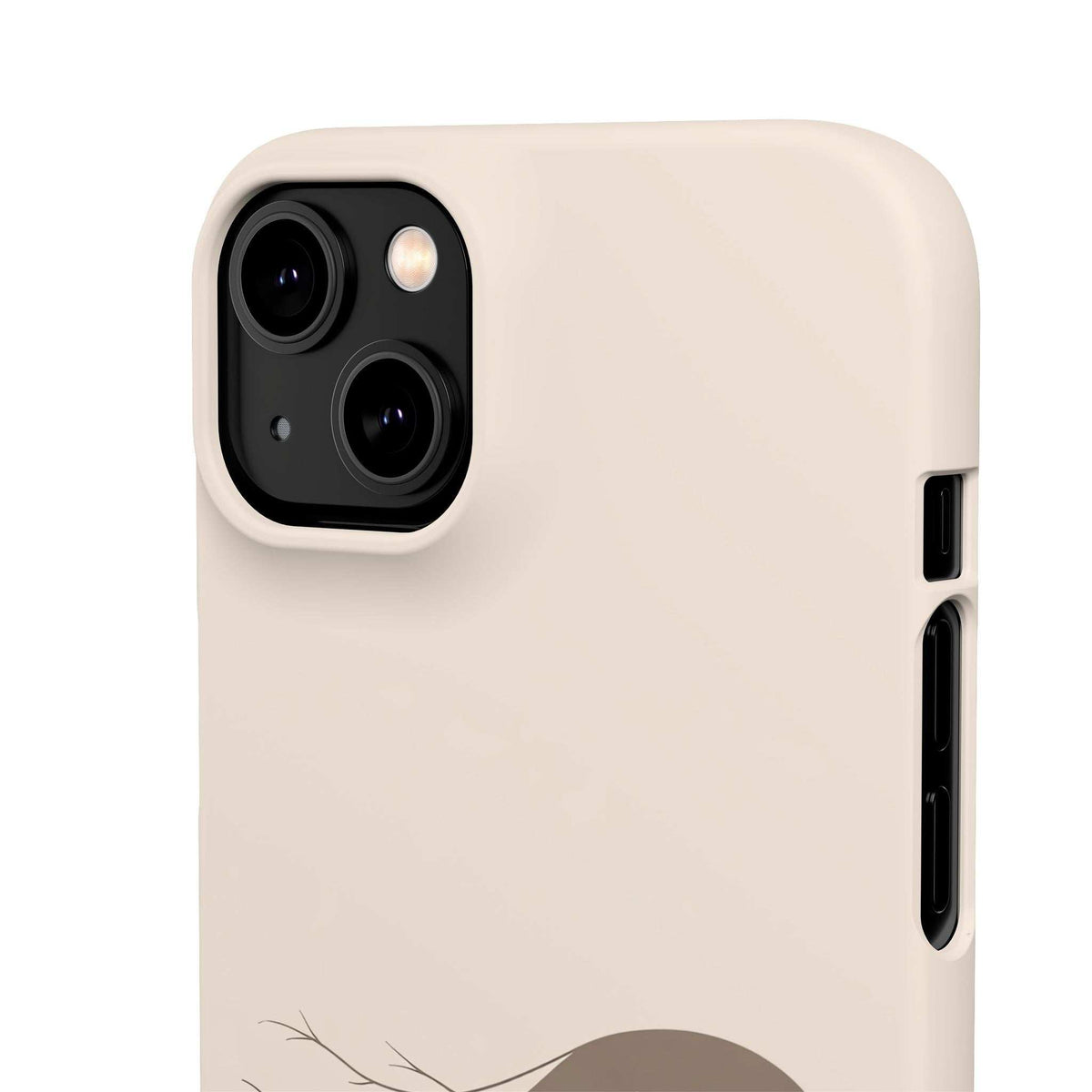 Light cream phone case with dual camera cutout and minimal flower line art