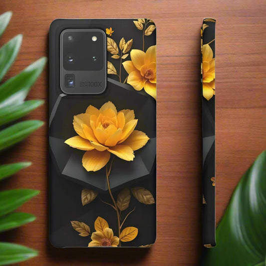 Yellow Floral Phone Case for iPhone 7-16 and Samsung Galaxy S10-S24 Models - KarArmDesign