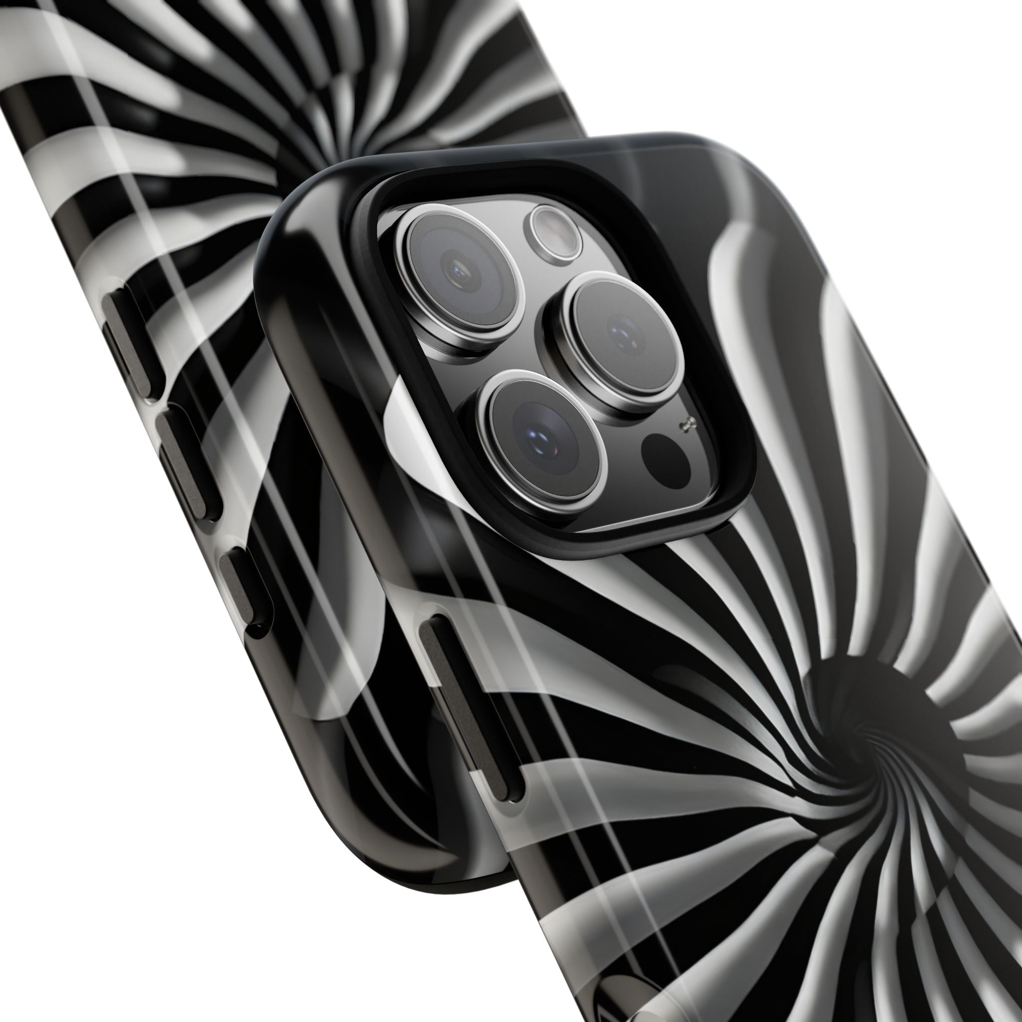 Hypnotic Black and White Spiral Phone Case – Optical Illusion Design for iPhone & Galaxy