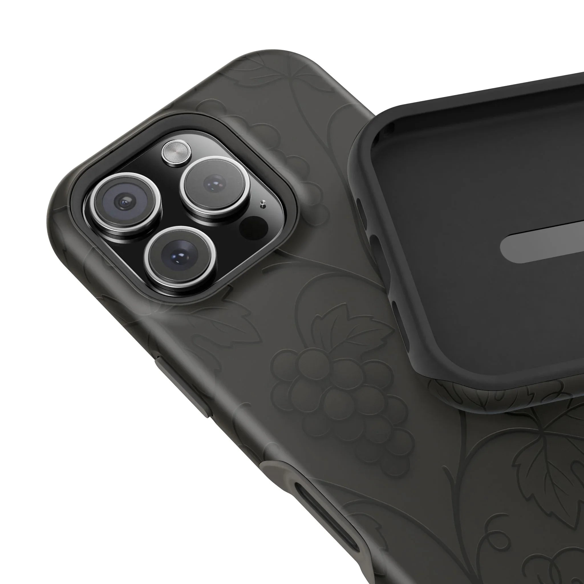 Elegant Embossed Grape Leaf Black Phone Case for iPhone and Galaxy - KARARMDESIGN