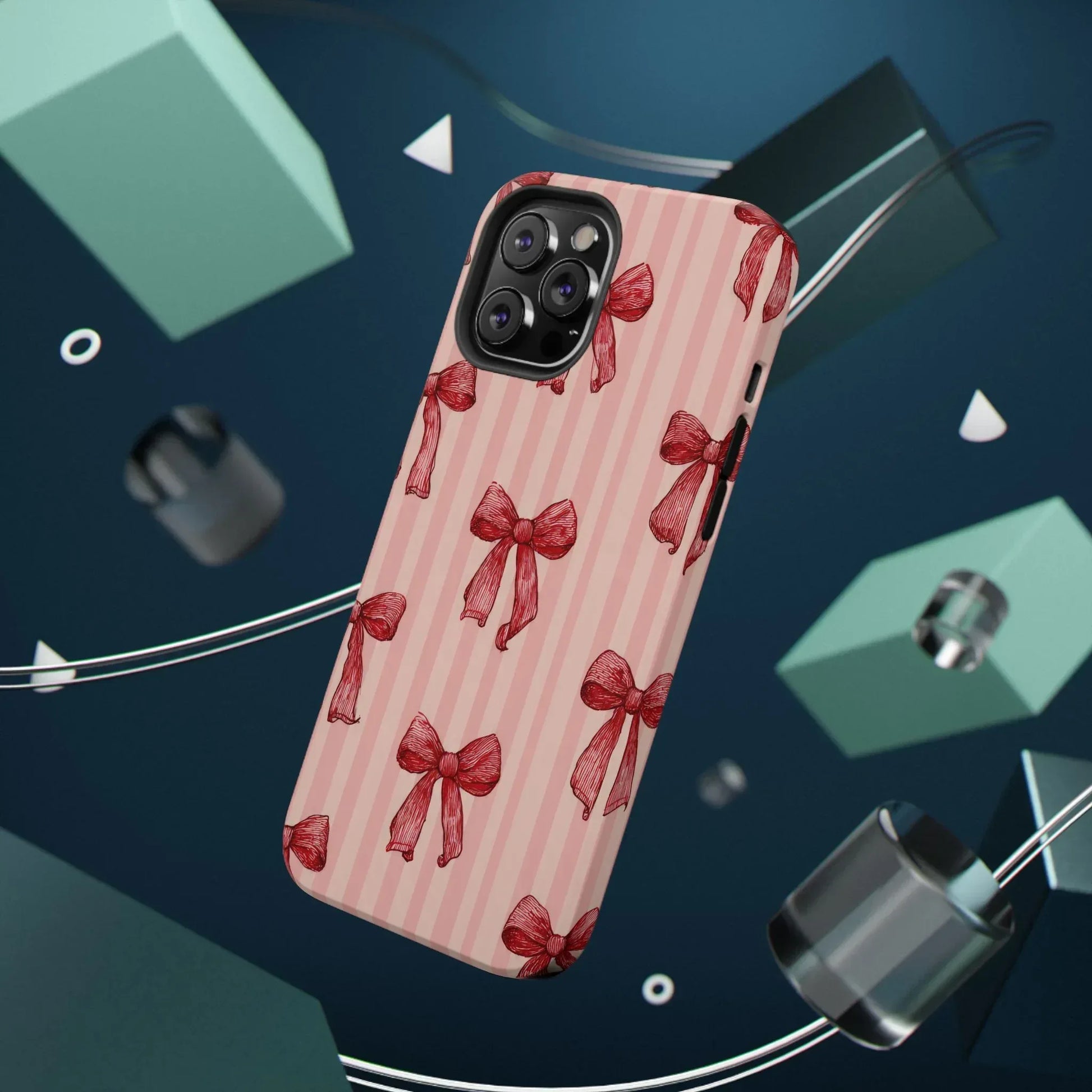 Red Bow Stripe Phone Case for iPhone 11-17 & Galaxy S21-S22 - KARARMDESIGN