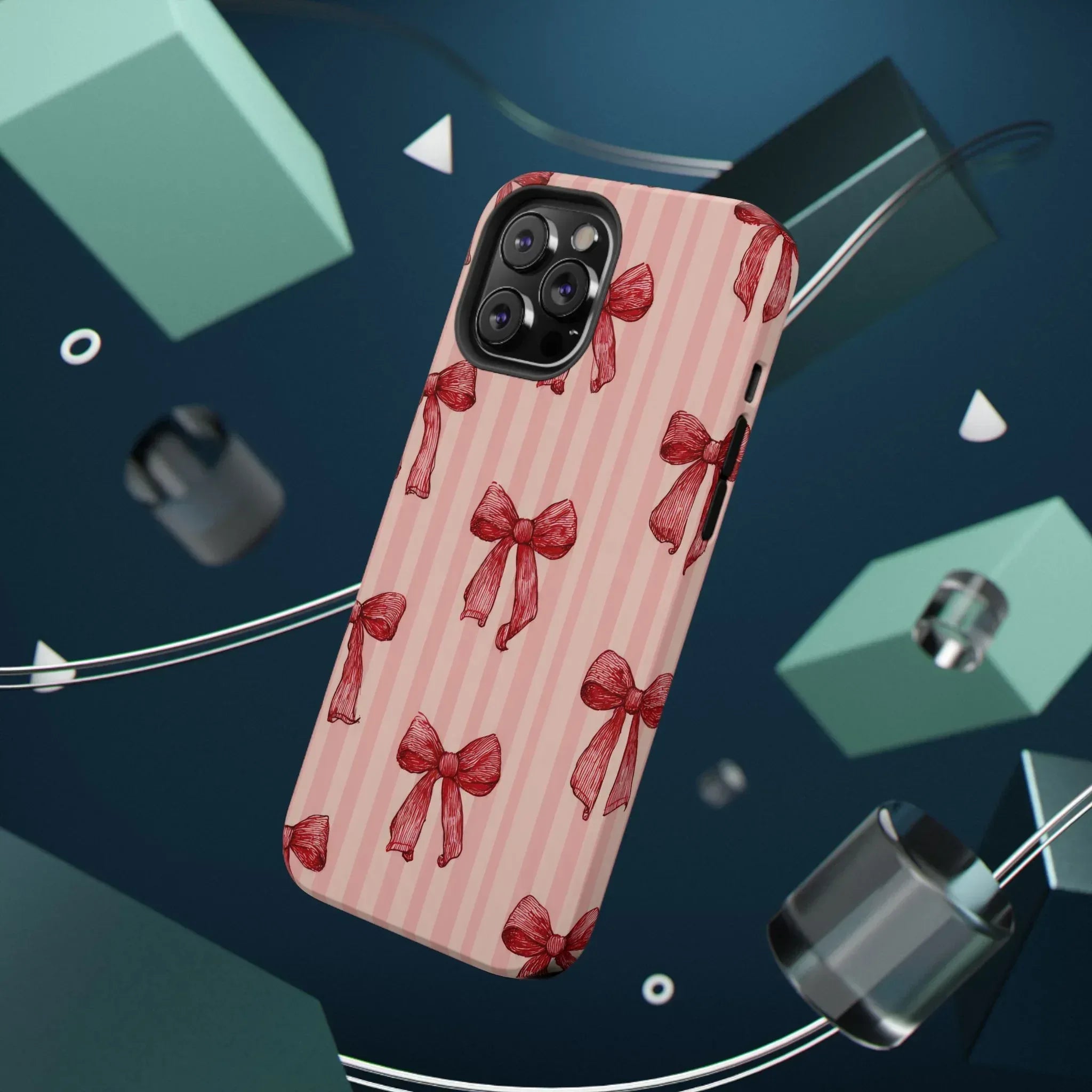 Red Bow Stripe Phone Case for iPhone 11-17 & Galaxy S21-S22 - KARARMDESIGN