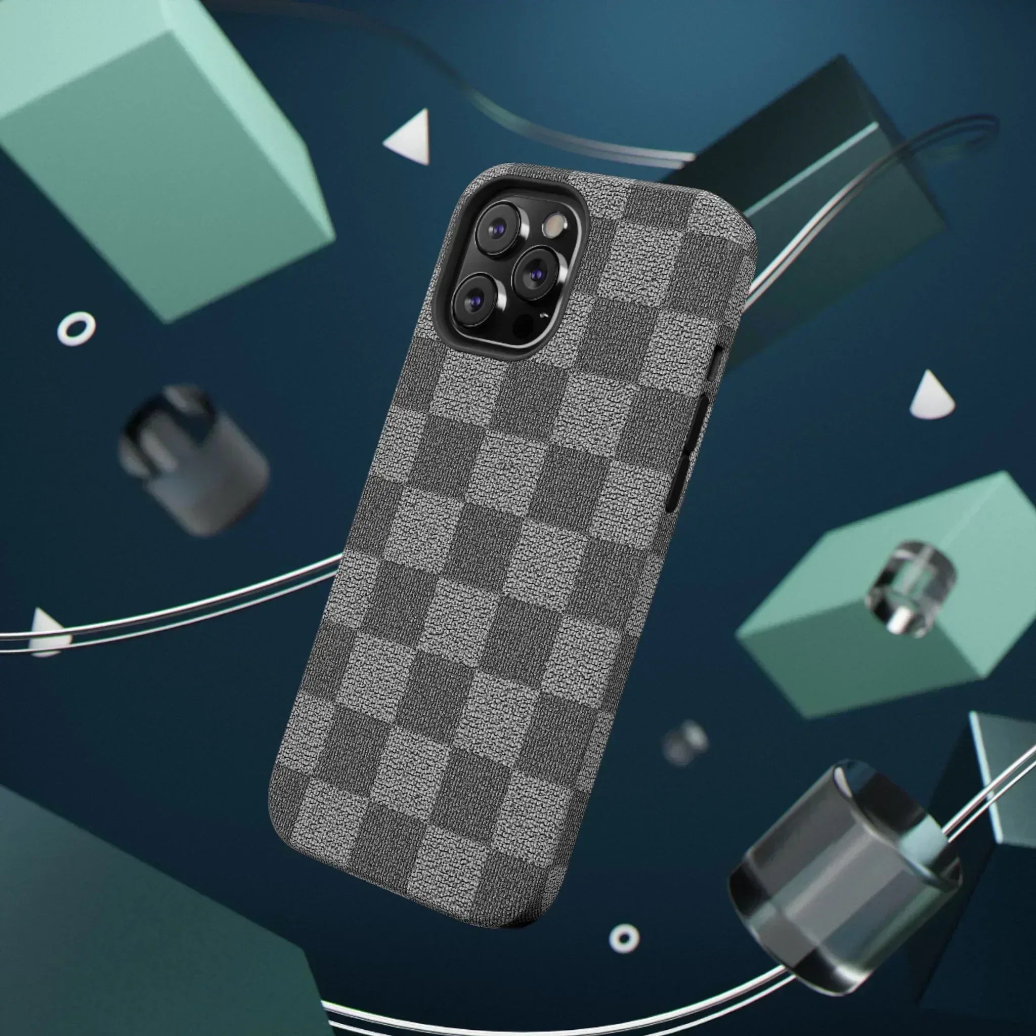 Gray Checkered Phone Case for iPhone 12-16 and Galaxy S21-S22 - KARARMDESIGN