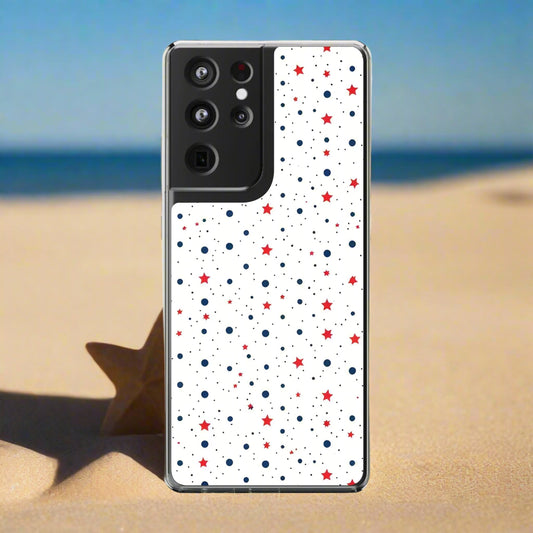 White Phone Case with Red Stars and Blue Polka Dots for iPhone and Galaxy - KarArmDesign