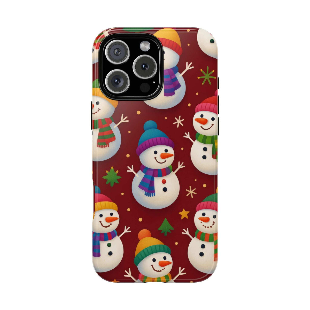 KARARMDESIGN glossy festive snowmen phone case with round snowman and green/orange accents