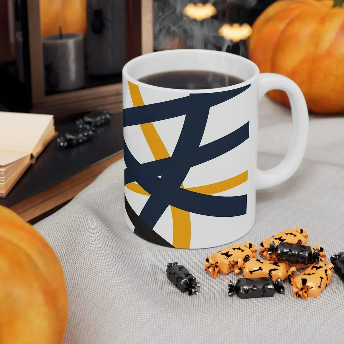 Navy Blue and Orange Smoke Pattern Ceramic Mug - KARARMDESIGN