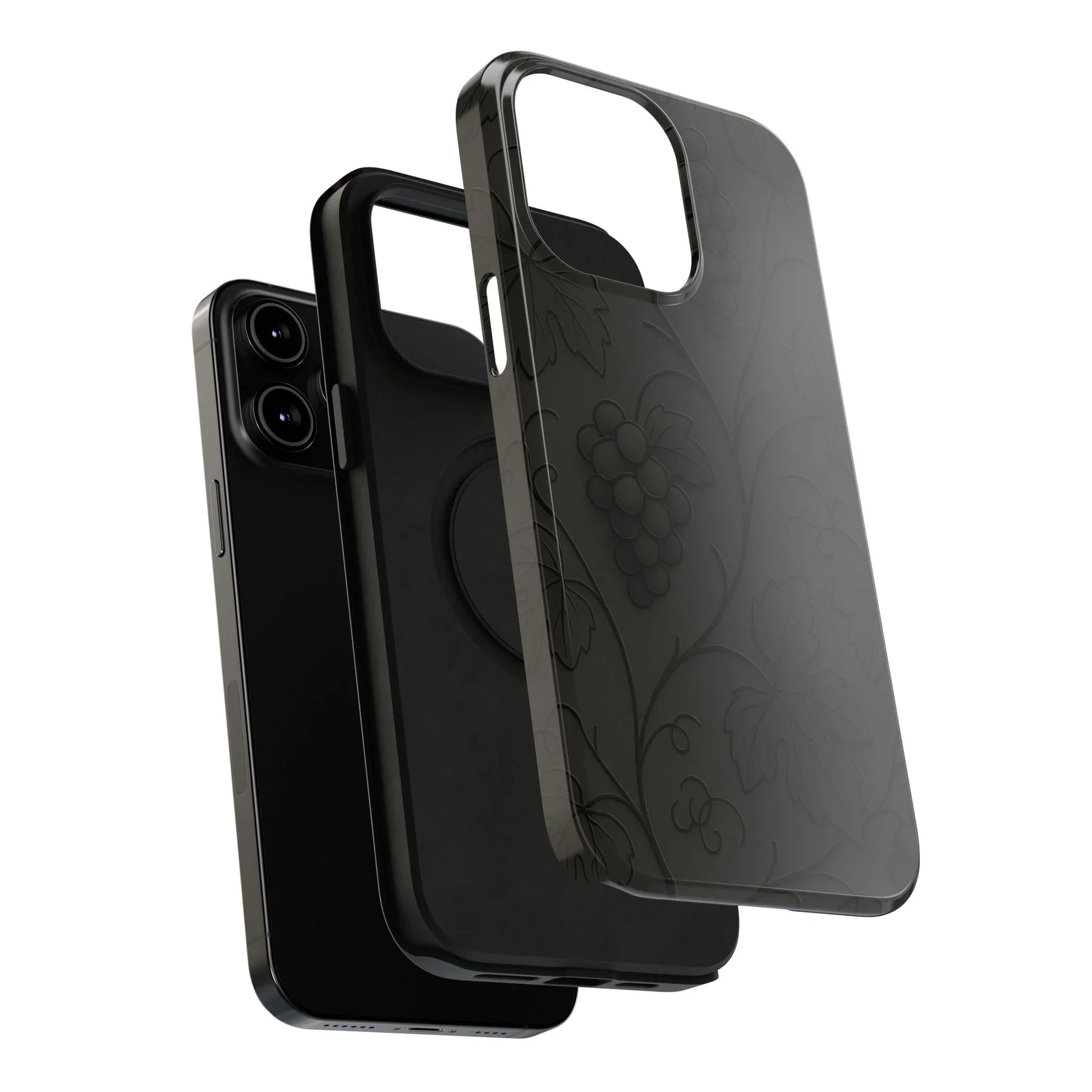 Elegant Embossed Grape Leaf Black Phone Case for iPhone and Galaxy - KARARMDESIGN