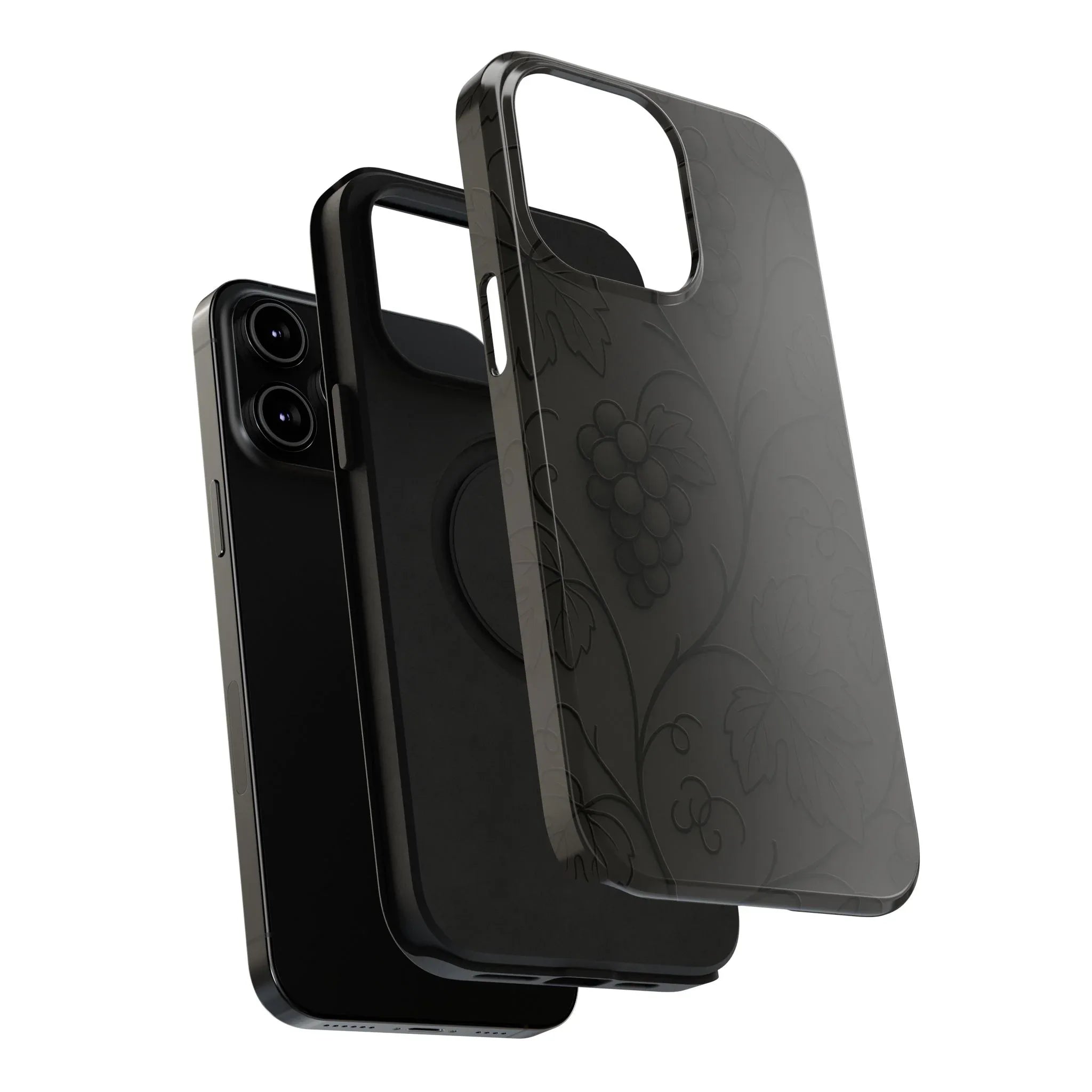 Elegant Embossed Grape Leaf Black Phone Case for iPhone and Galaxy - KARARMDESIGN
