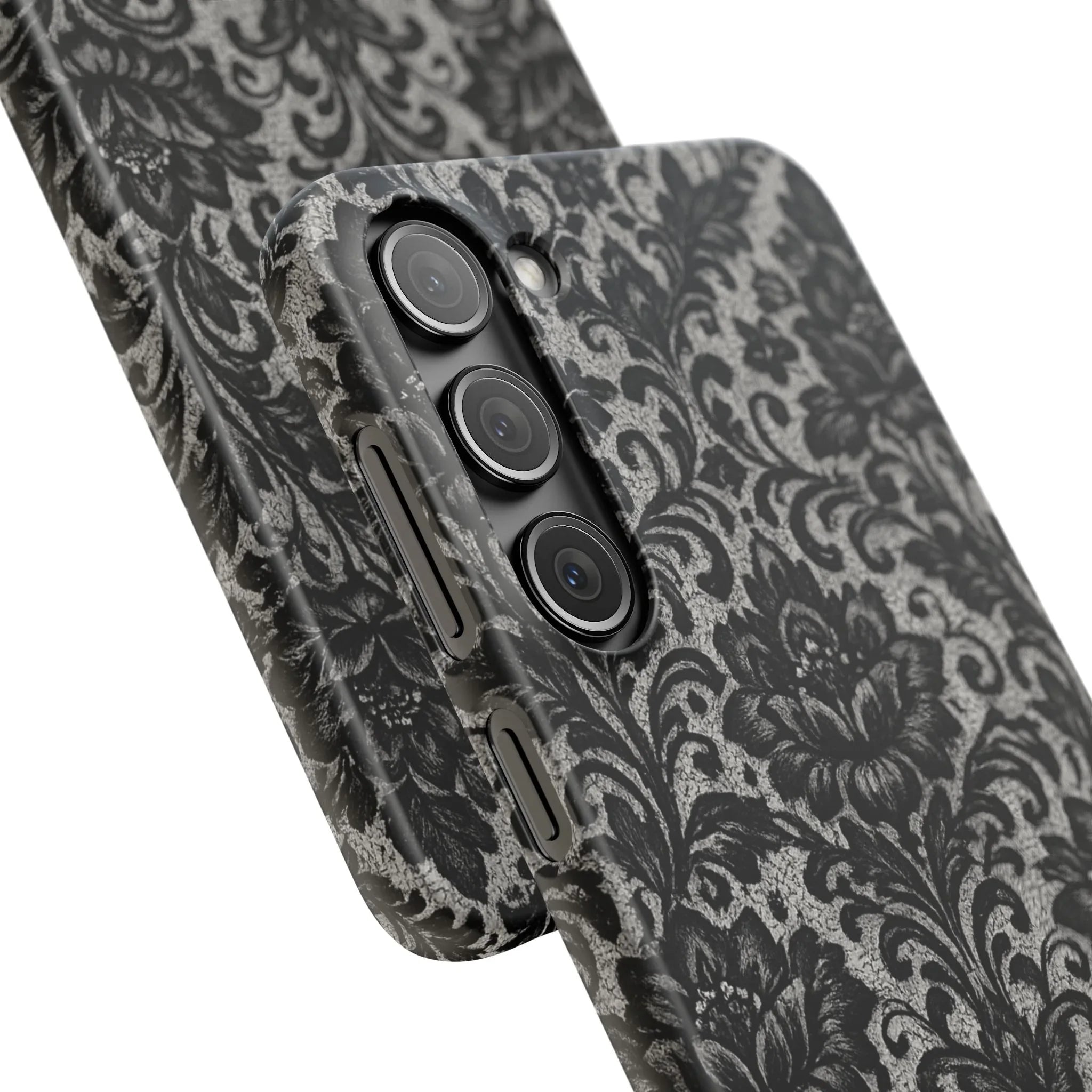 Black Damask Floral Phone Case for iPhone 11-17 and Galaxy S20-S25 - KARARMDESIGN