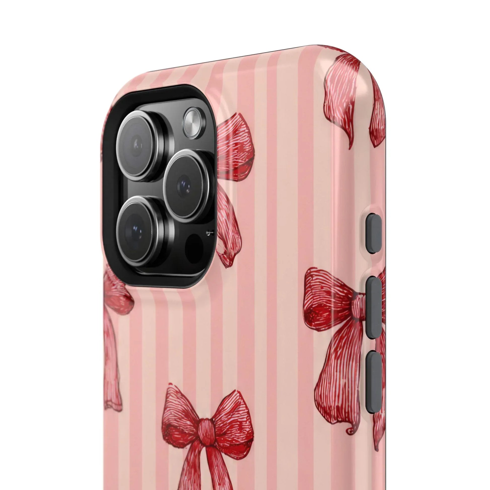 Red Bow Stripe Phone Case for iPhone 11-17 & Galaxy S21-S22 - KARARMDESIGN