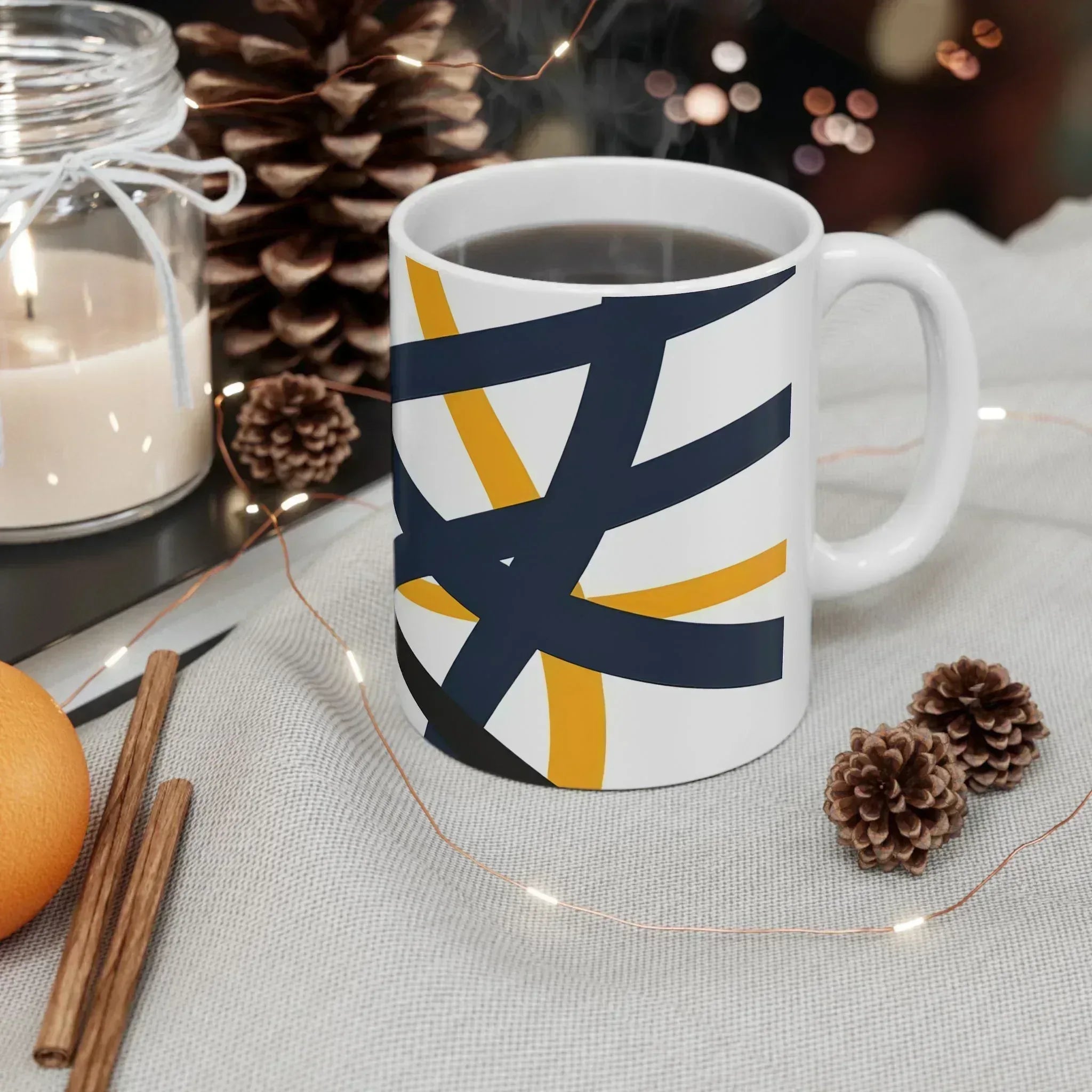 Navy Blue and Orange Smoke Pattern Ceramic Mug - KARARMDESIGN
