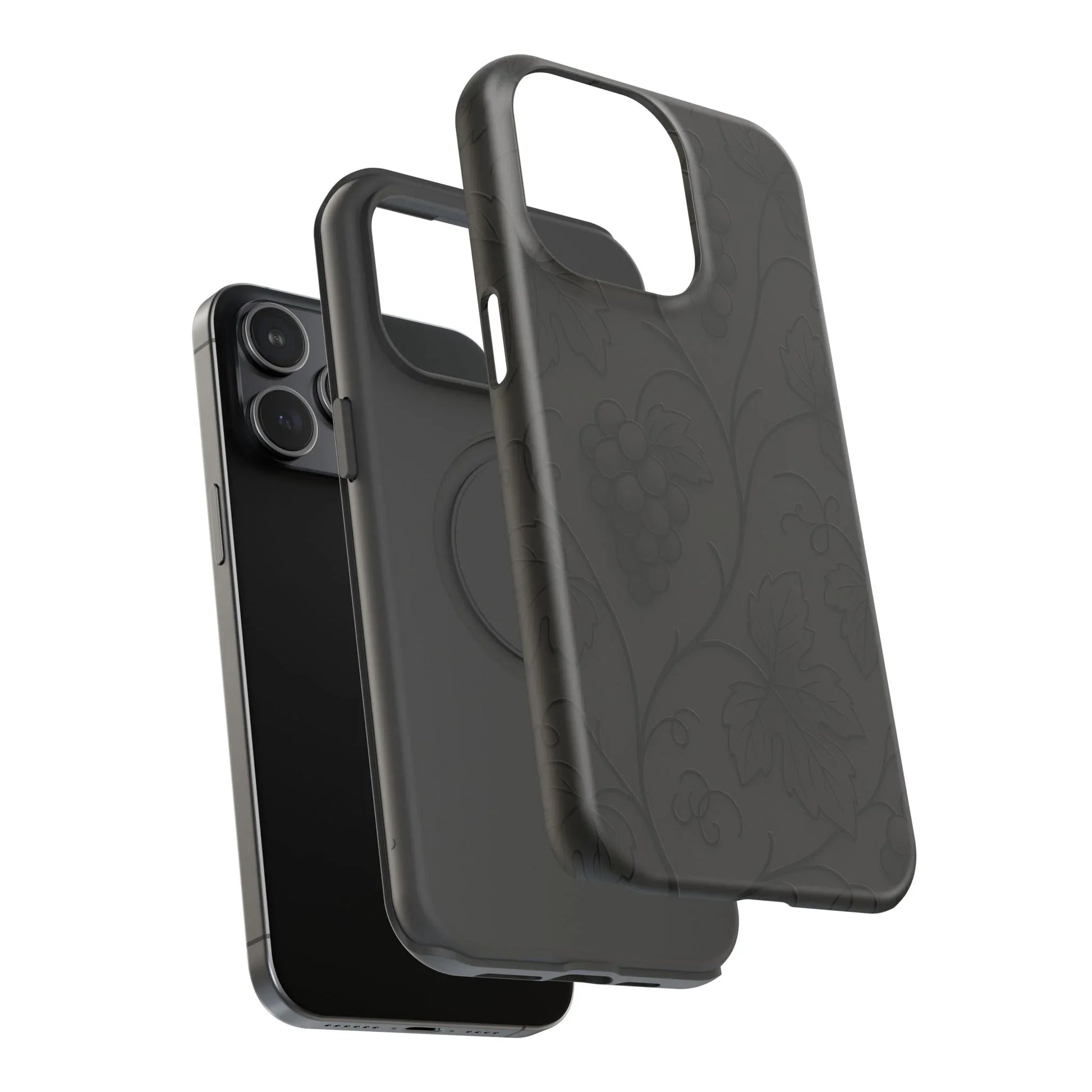 Elegant Embossed Grape Leaf Black Phone Case for iPhone and Galaxy - KARARMDESIGN