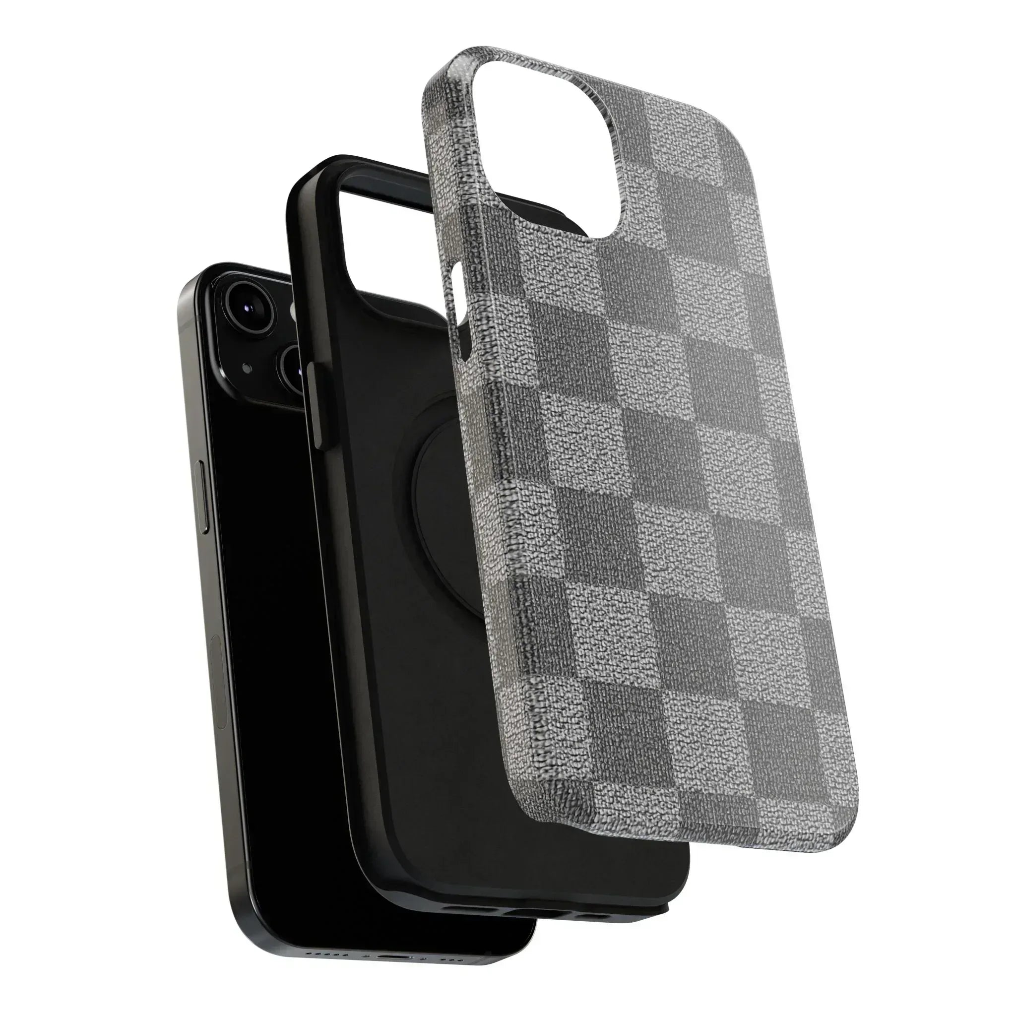 Gray Checkered Phone Case for iPhone 12-16 and Galaxy S21-S22 - KARARMDESIGN