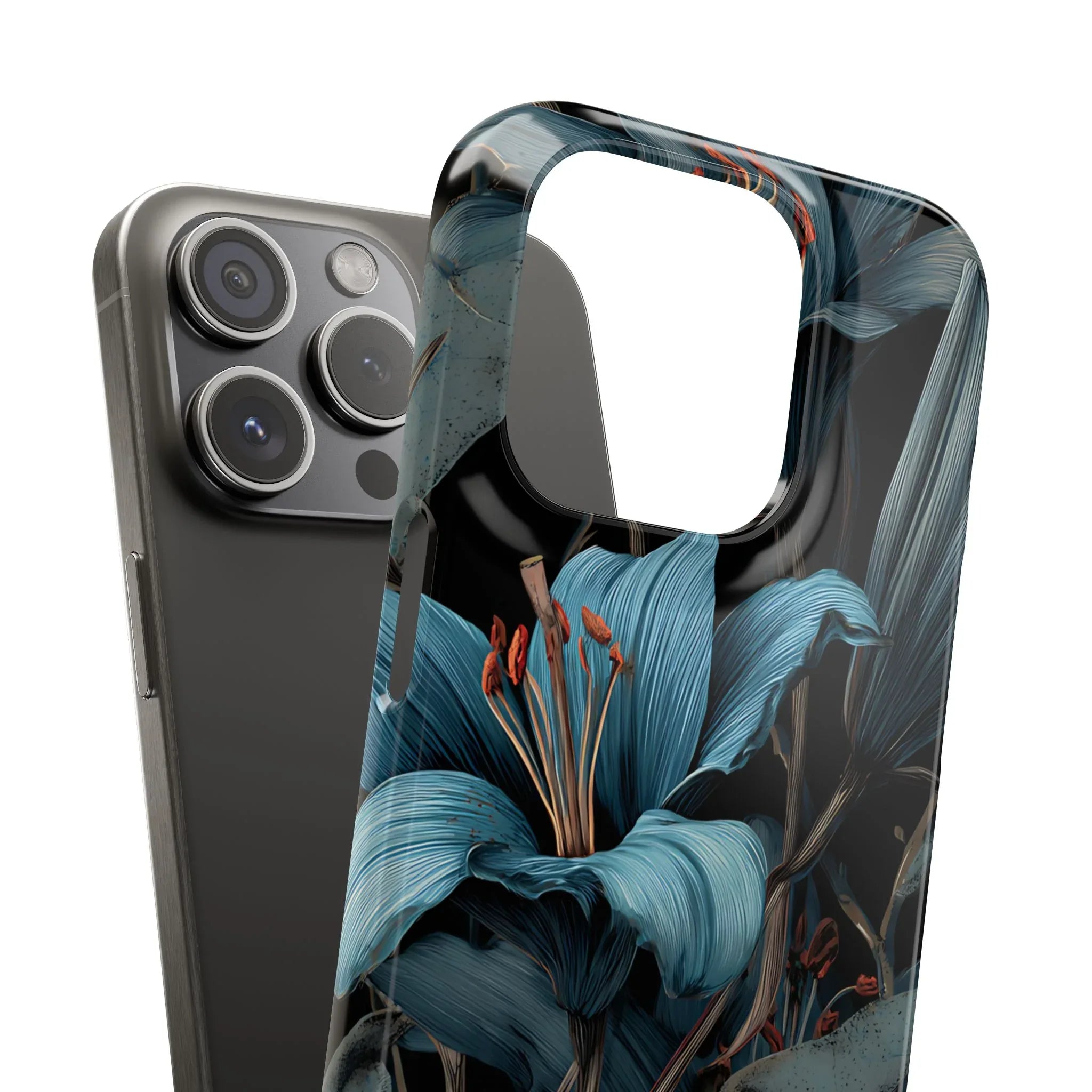 Blue Lily Floral Phone Case for iPhone 11-17 and Galaxy S20-S25 - KARARMDESIGN