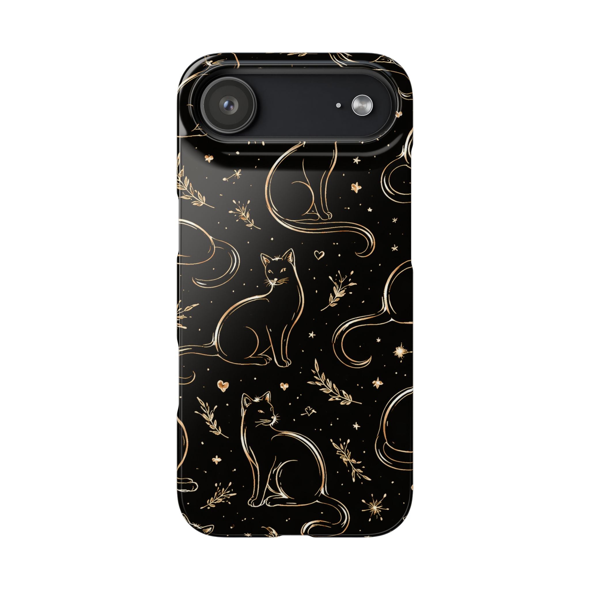 Golden Cat Pattern Phone Case for iPhone 11-17 and Galaxy S20-S26