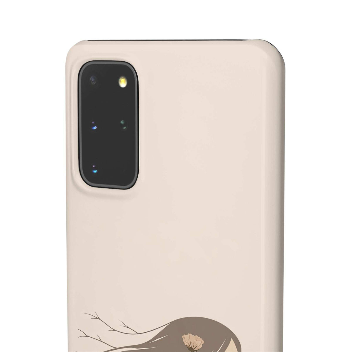 Light beige phone case with camera window and floral branch graphic detail
