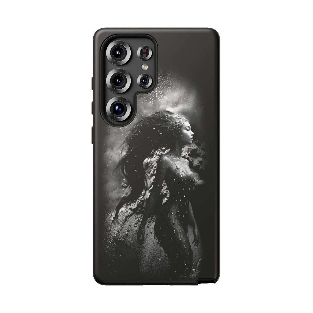 Black mermaid-themed phone case with multi-lens camera module