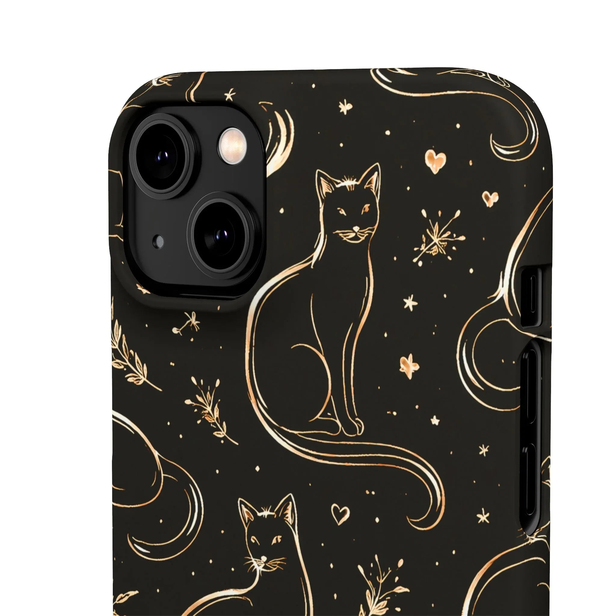 Golden Cat Pattern Phone Case for iPhone 11–17 & Galaxy S21–S25 - KARARMDESIGN