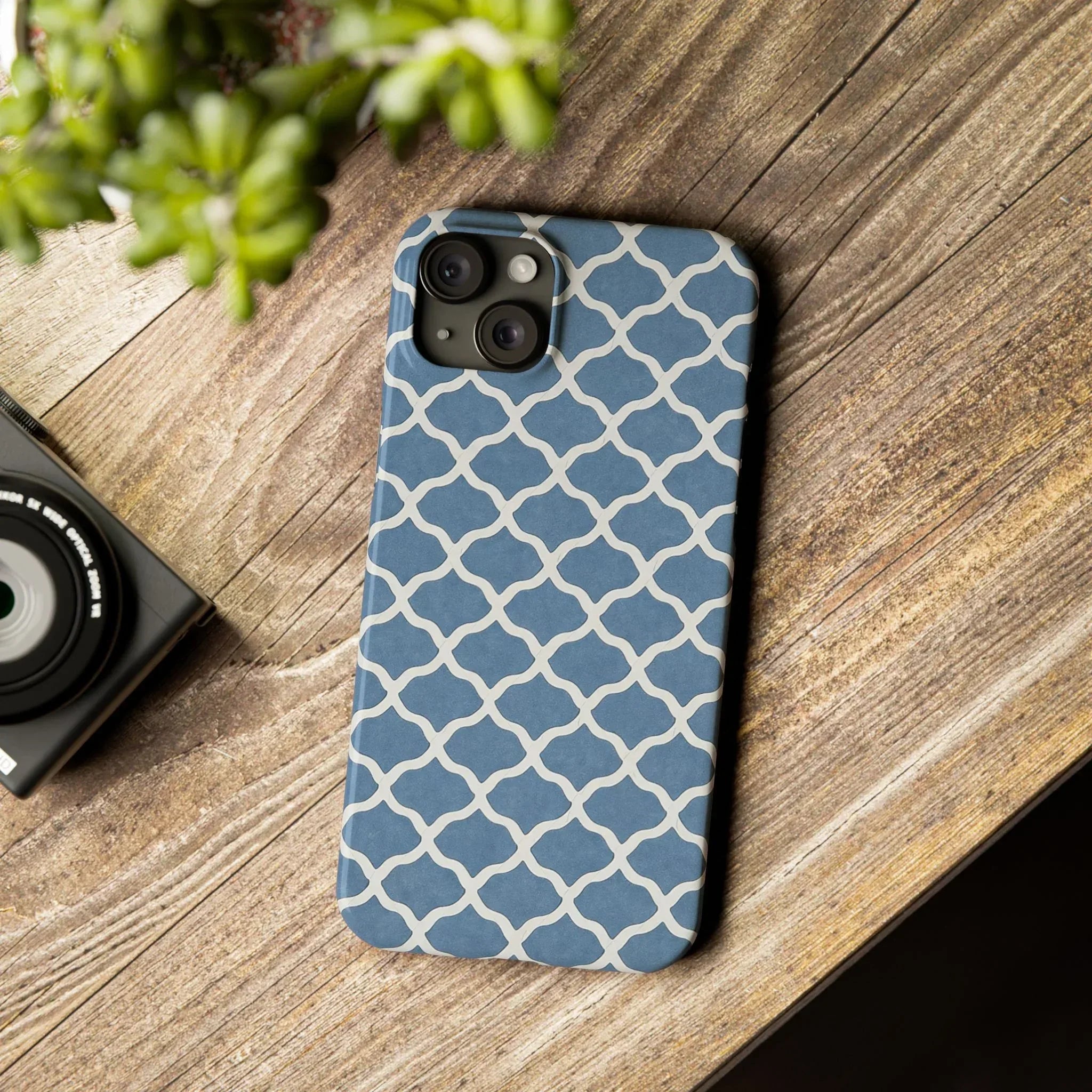 Azure Lattice Pattern Phone Case Slim Phone Cases for iPhone 11-17 - KARARMDESIGN
