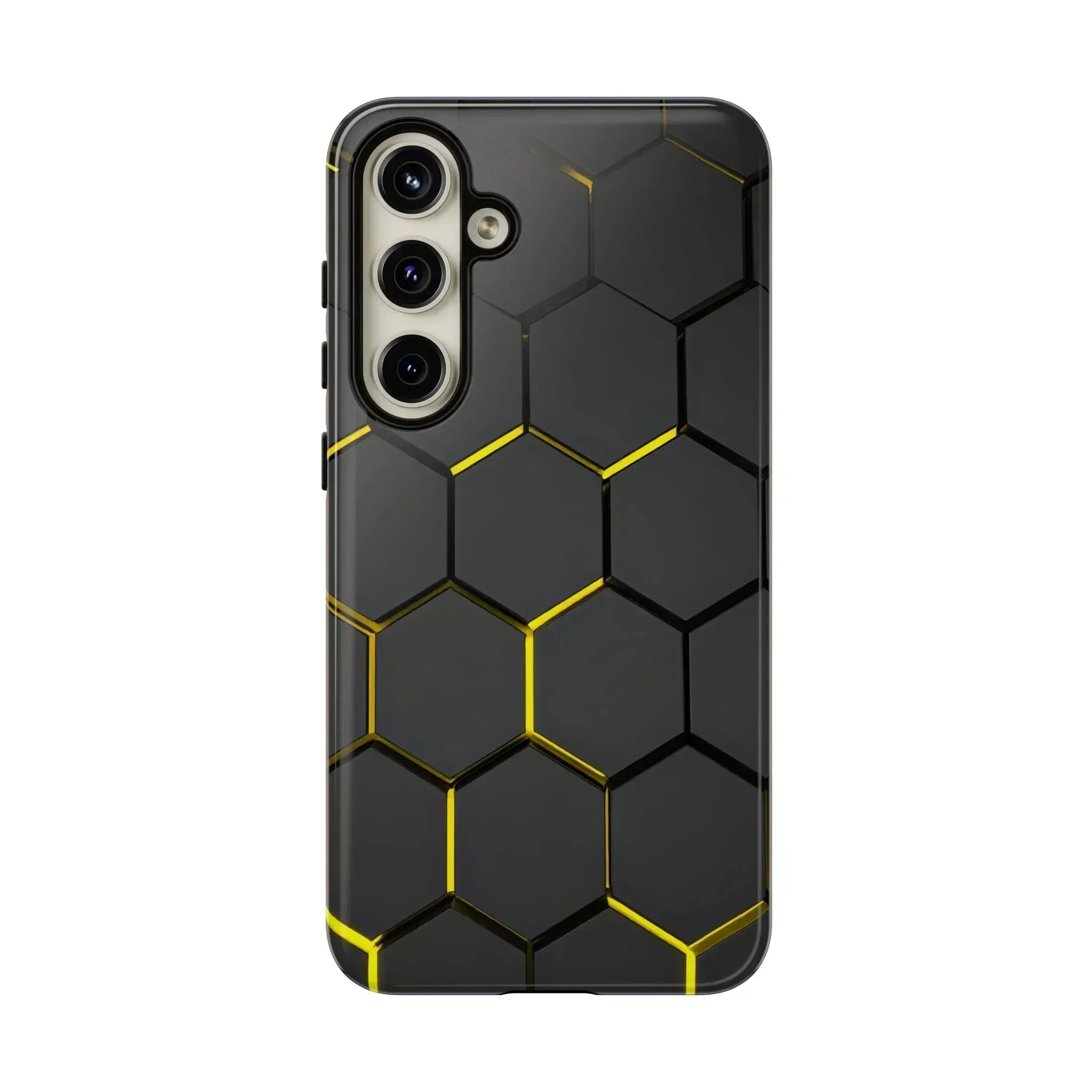 Black and Yellow Hexagon Geometric Tough Phone Case for Galaxy and Pixel - KARARMDESIGN