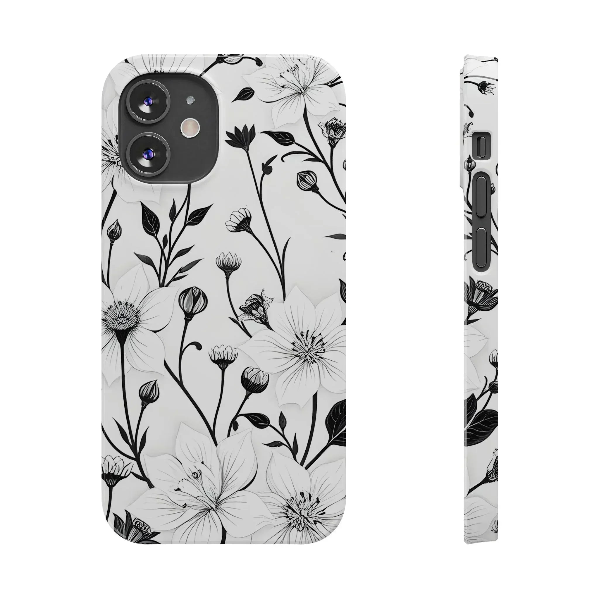 Monochrome Bloom Floral Phone Case for iPhone 11-16 - KARARMDESIGN