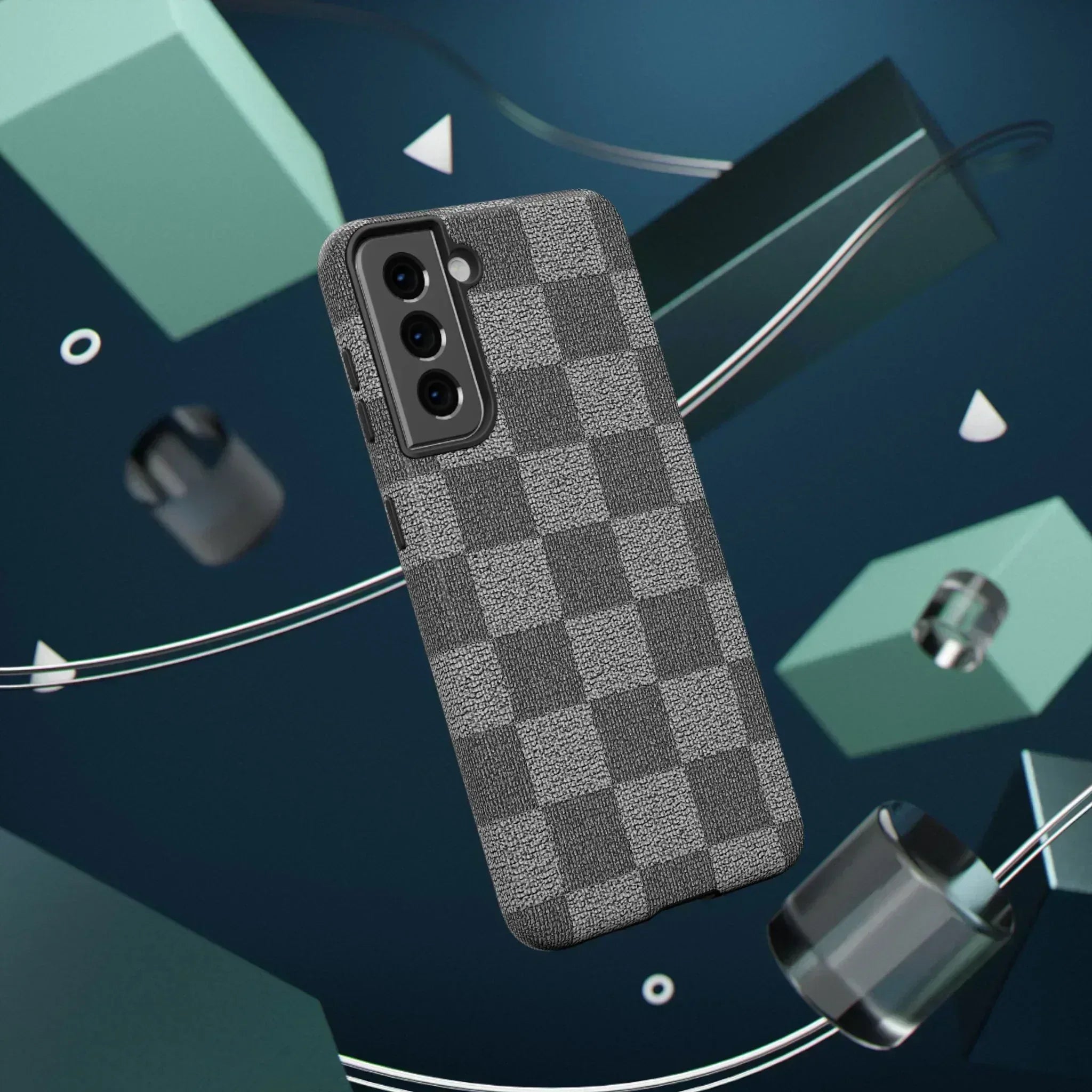 Gray Checkered Phone Case for iPhone 12-16 and Galaxy S21-S22 - KARARMDESIGN