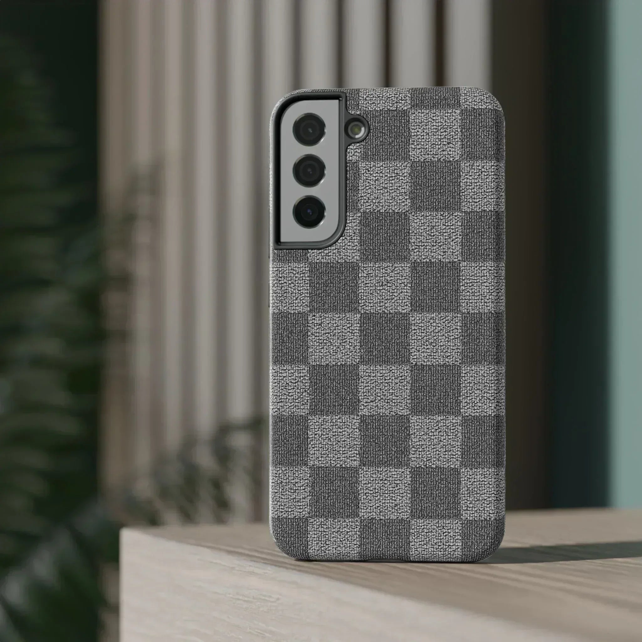 Gray Checkered Phone Case for iPhone 12-16 and Galaxy S21-S22 - KARARMDESIGN