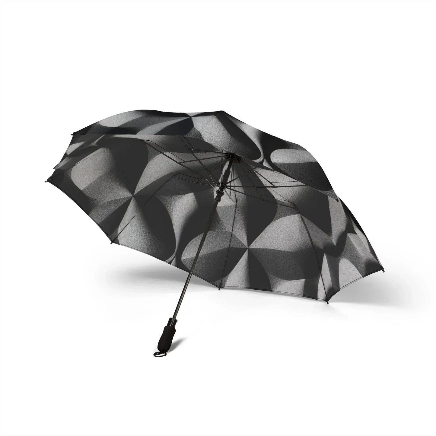 Black 3D Geometric Pattern Semi-Automatic Umbrella – Stylish Rain Protection - KarArmDesign