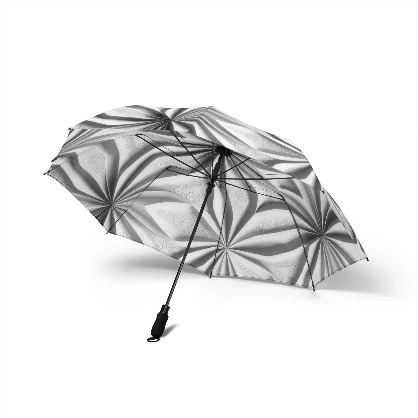 Stylish Gray 3D Geometric Pattern Semi-Automatic Umbrella – Modern Rain Protection - KarArmDesign