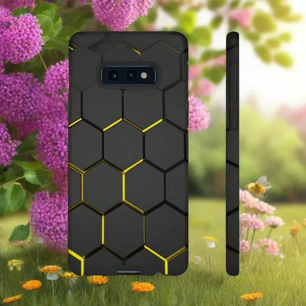 Black and Yellow Hexagon Geometric Tough Phone Case for Galaxy and Pixel - KARARMDESIGN