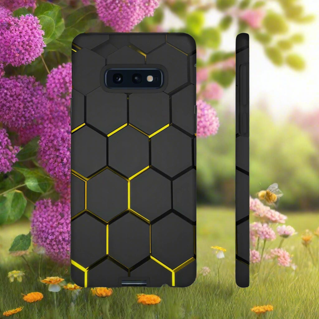 Black and Yellow Hexagon Geometric Tough Phone Case for Galaxy and Pixel - KarArmDesign