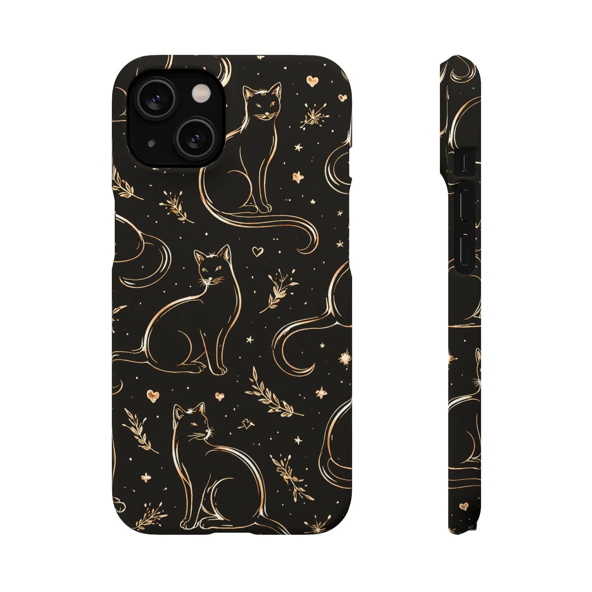 Golden Cat Pattern Phone Case for iPhone 11–17 & Galaxy S21–S25 - KARARMDESIGN