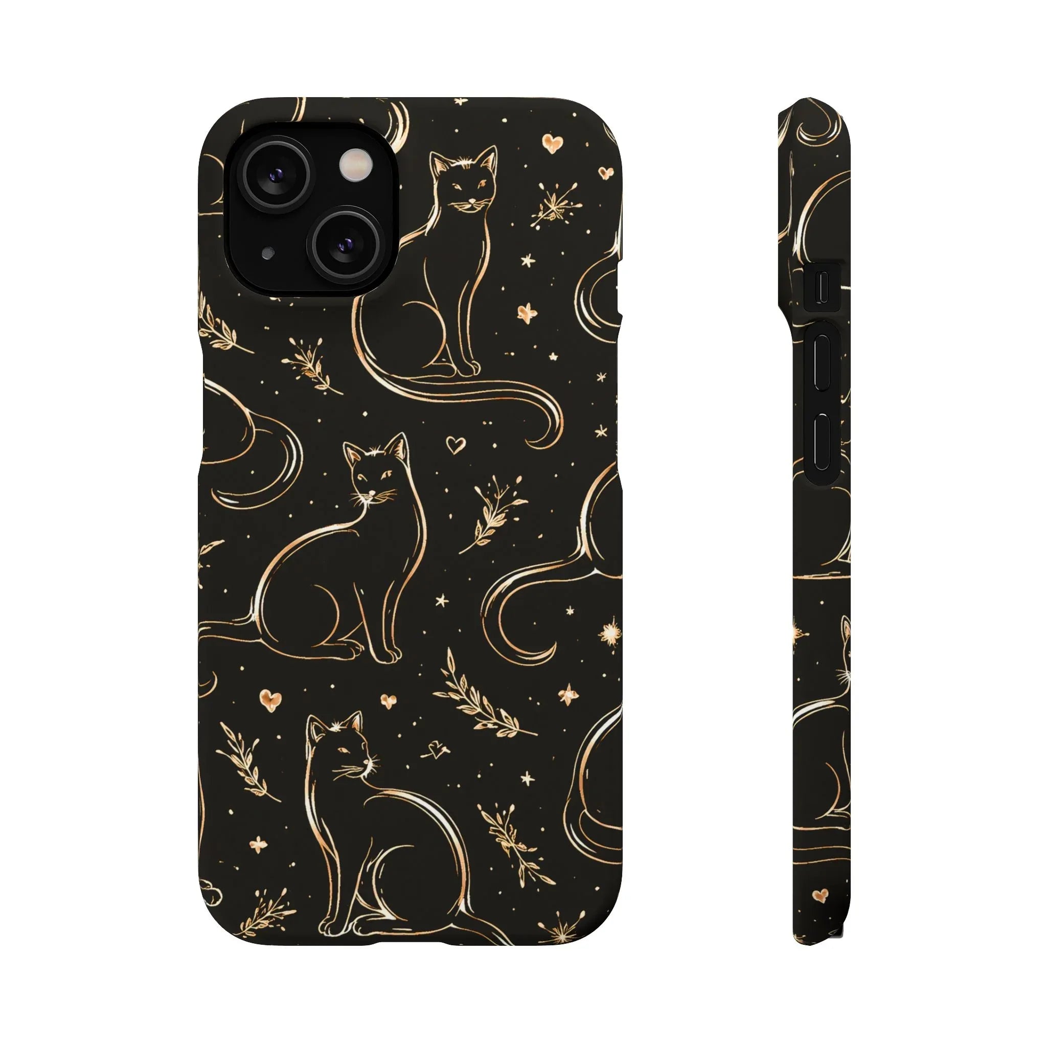 Golden Cat Pattern Phone Case for iPhone 11–17 & Galaxy S21–S25 - KARARMDESIGN