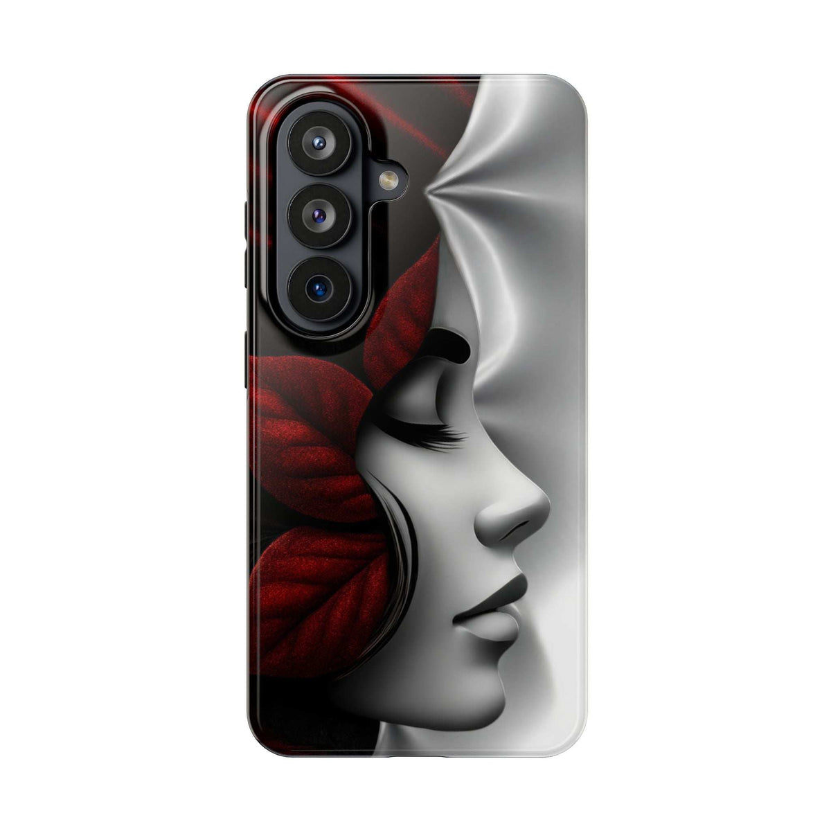 Face artwork phone case: silver profile with red hair, for iPhone/Galaxy