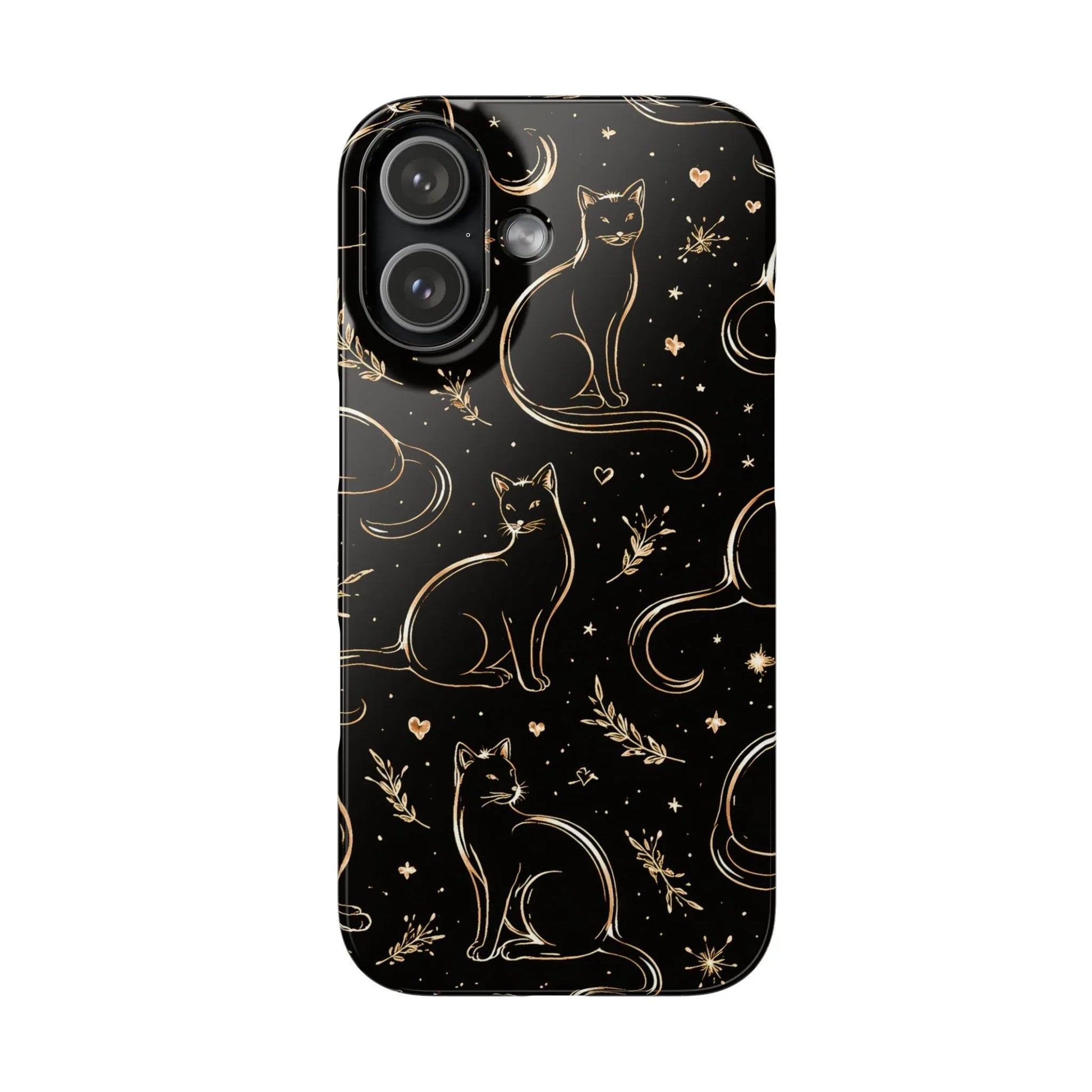 Golden Cat Pattern Phone Case for iPhone 11–17 & Galaxy S21–S25 - KARARMDESIGN