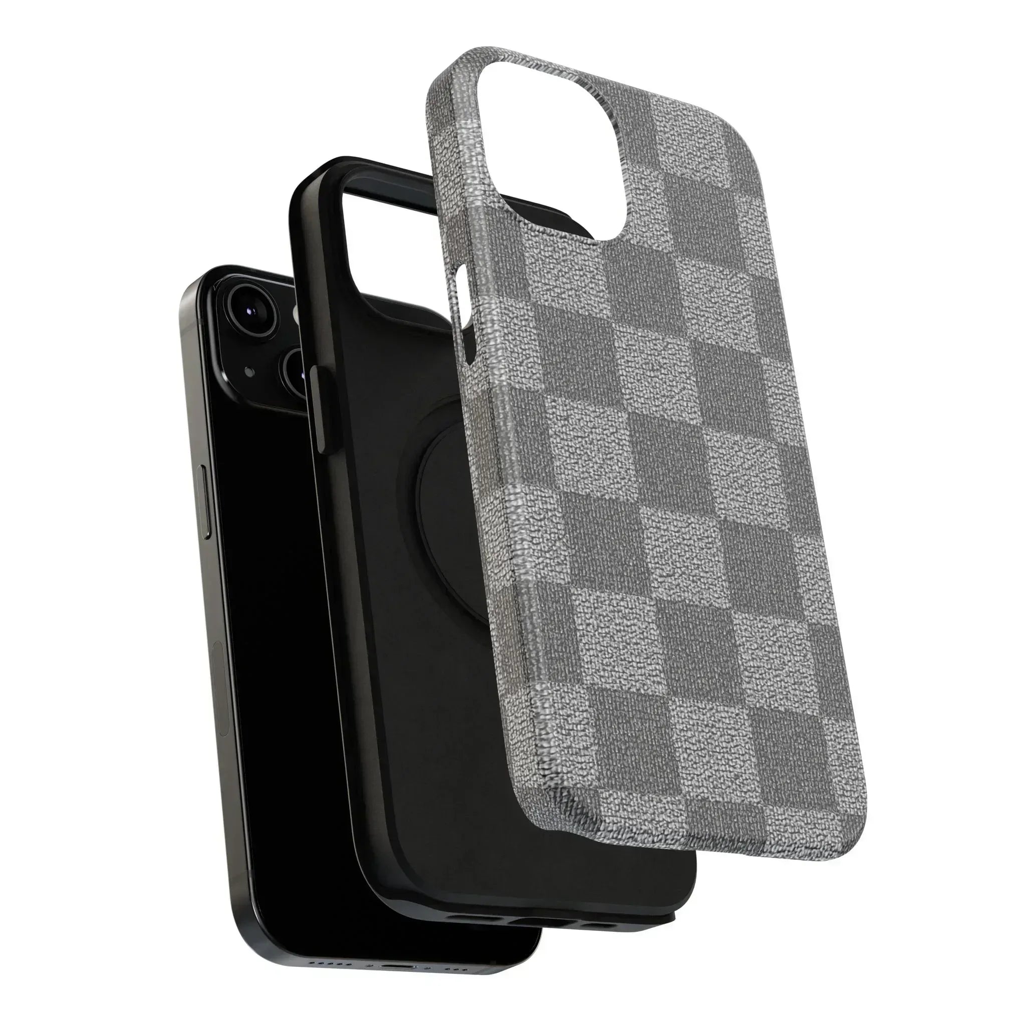 Gray Checkered Phone Case for iPhone 12-16 and Galaxy S21-S22 - KARARMDESIGN