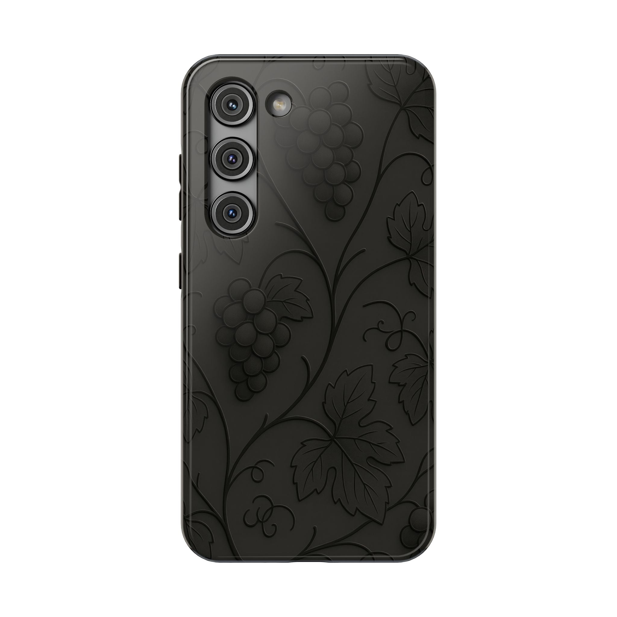Embossed Grape Leaf Phone Case – Elegant Black Design for iPhone & Samsung