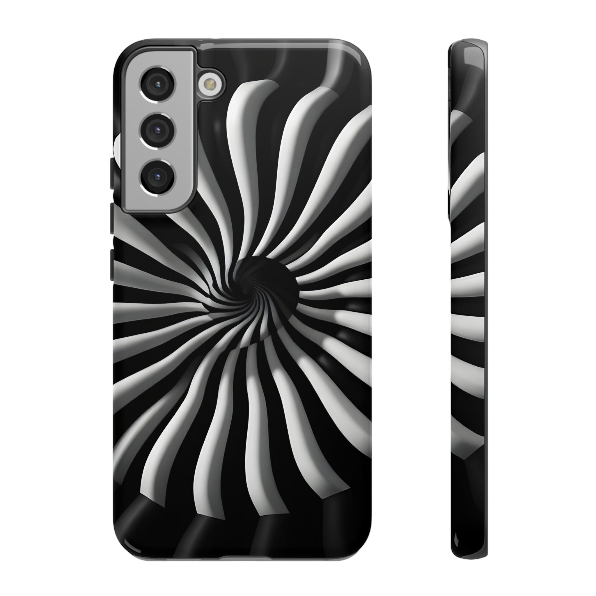 Hypnotic Black and White Spiral Phone Case – Optical Illusion Design for iPhone & Galaxy