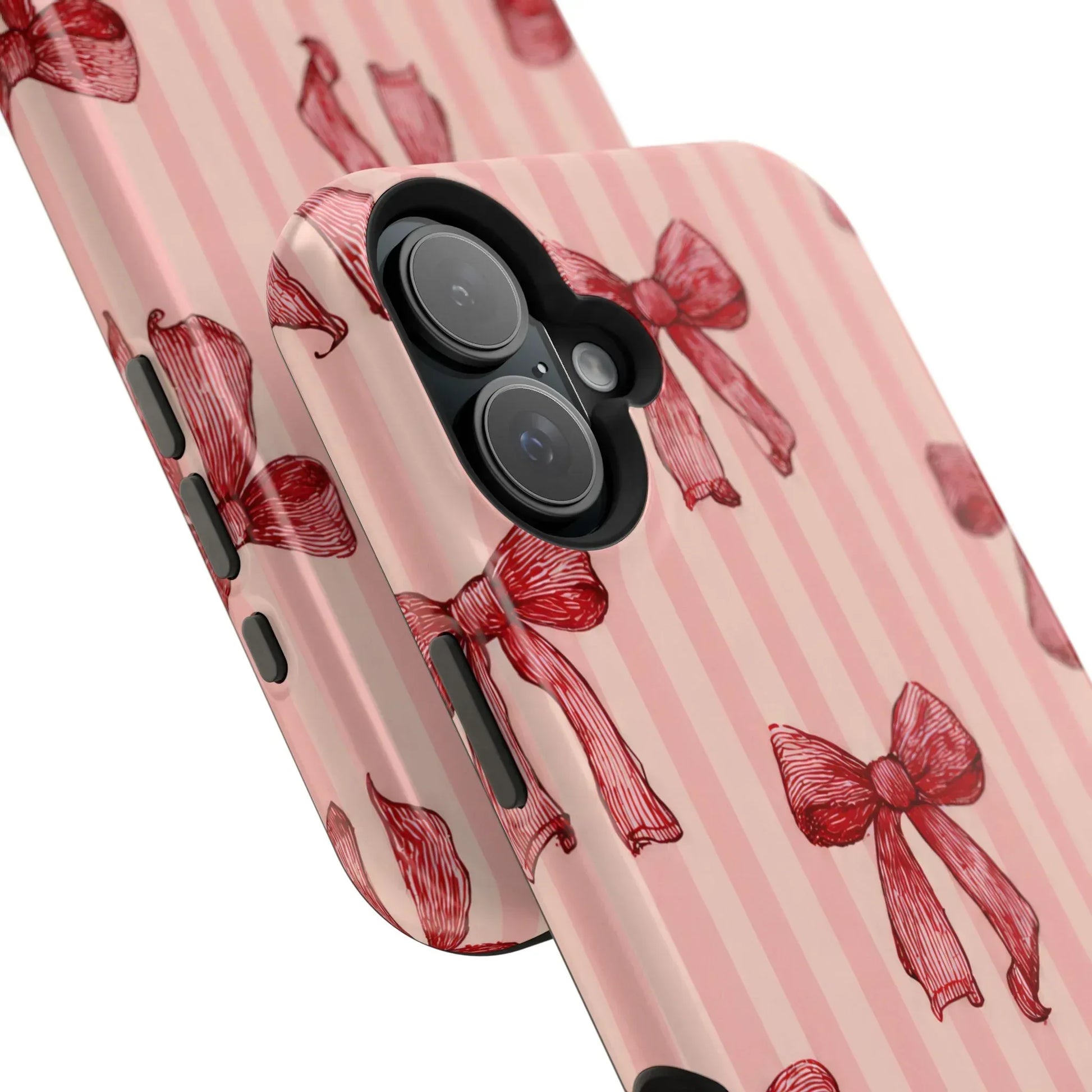 Red Bow Stripe Phone Case for iPhone 11-17 & Galaxy S21-S22 - KARARMDESIGN