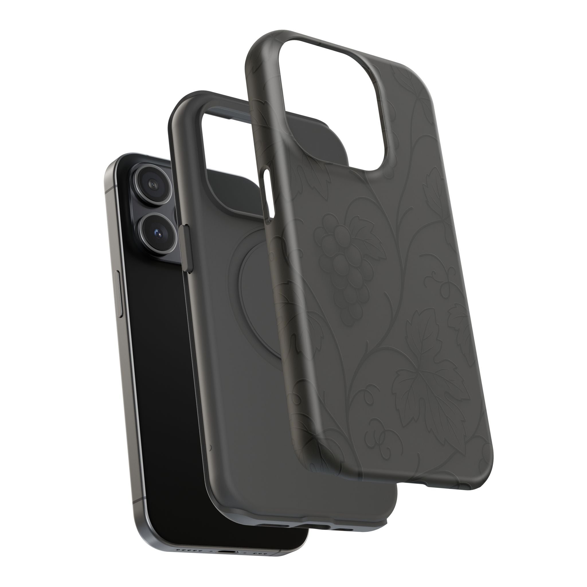Embossed Grape Leaf Phone Case – Elegant Black Design for iPhone & Samsung